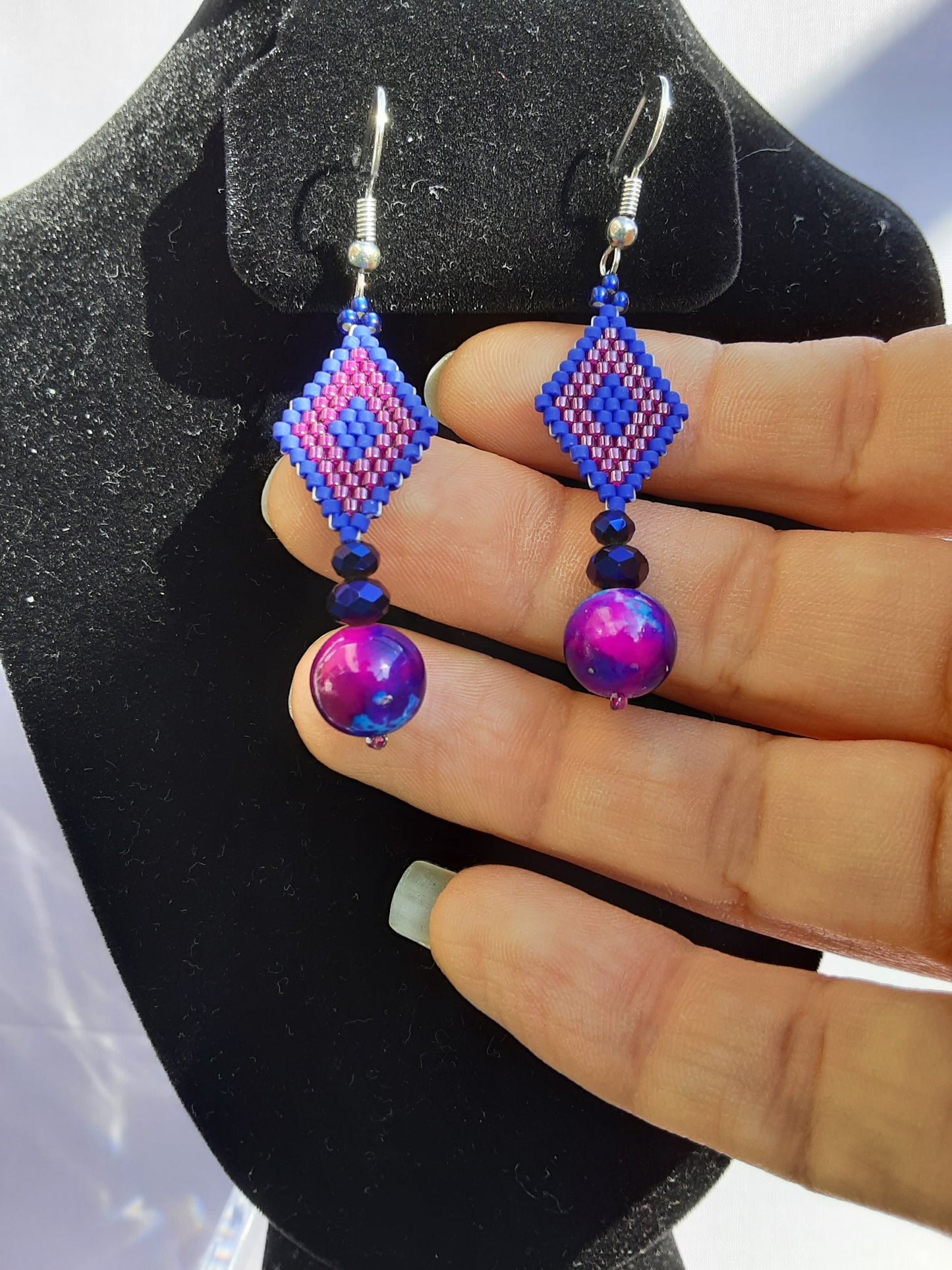 Marbled Beaded Diamond Earrings