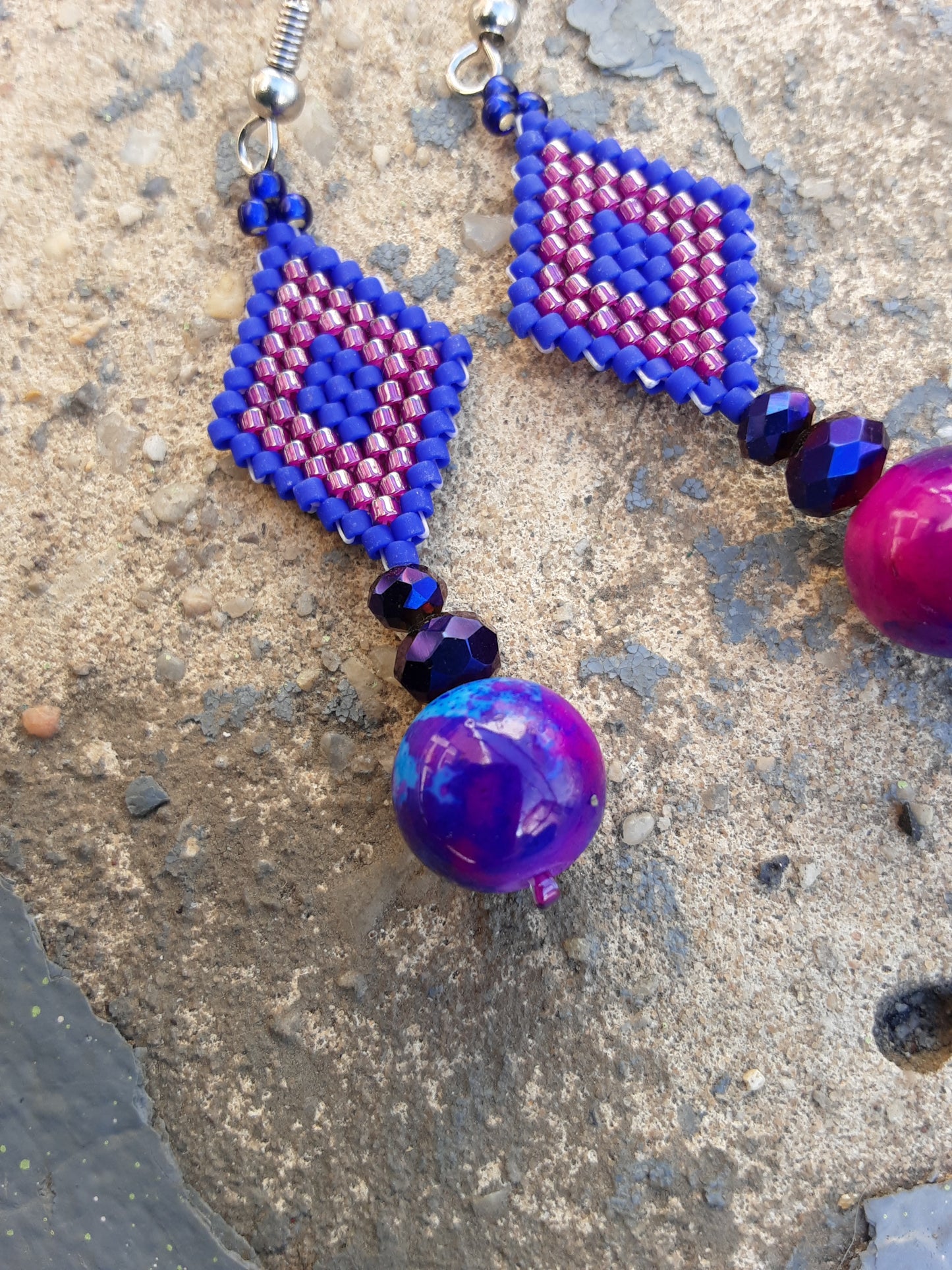 Marbled Beaded Diamond Earrings