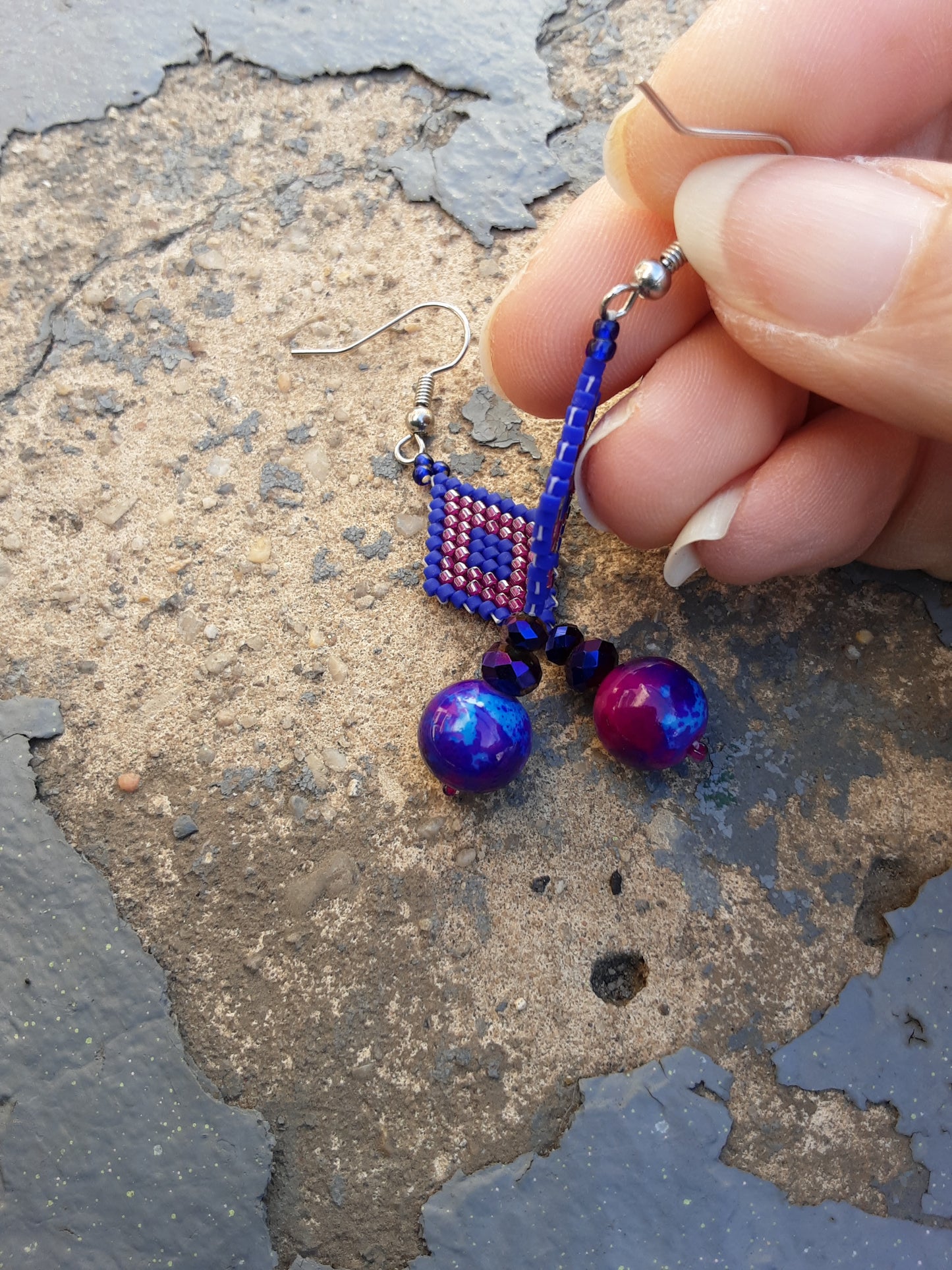 Marbled Beaded Diamond Earrings